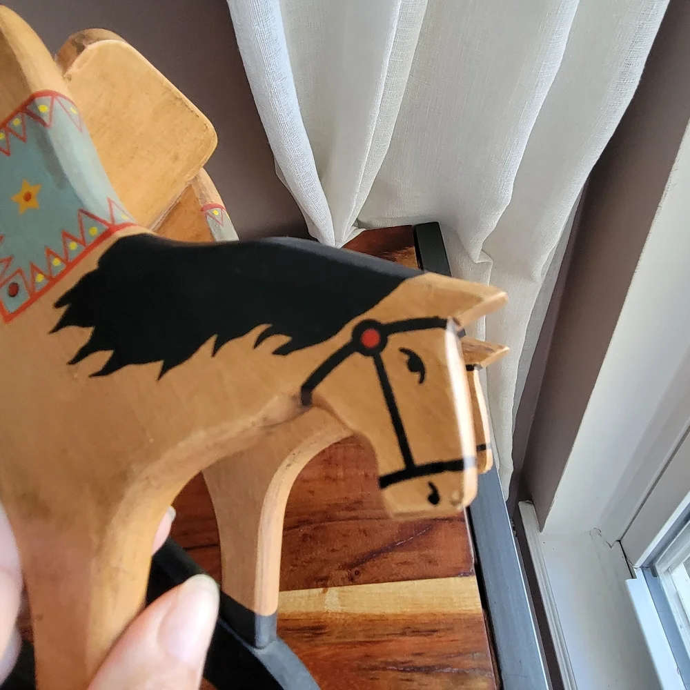 Vintage Handcrafted Wooden Rocking Chair Horse Decor For Doll Black/Brown